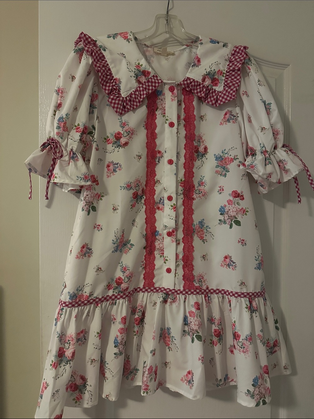 Women’s  Floral White and Pink Rareraw Charming Ruffled Pajama Dress NWOT